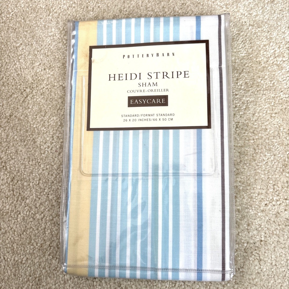 Pottery Barn Heidi Stripe Standard Sham 26" X 20" Easy Care Green ,Blue, White